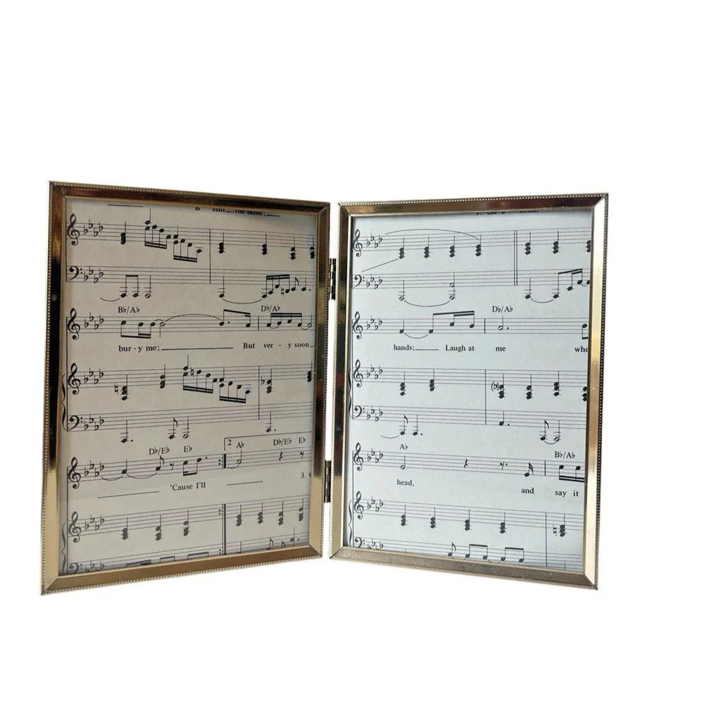 Vintage Gold Metal Double Picture Frame | Holds Three 5x7 Photos | Minimalist